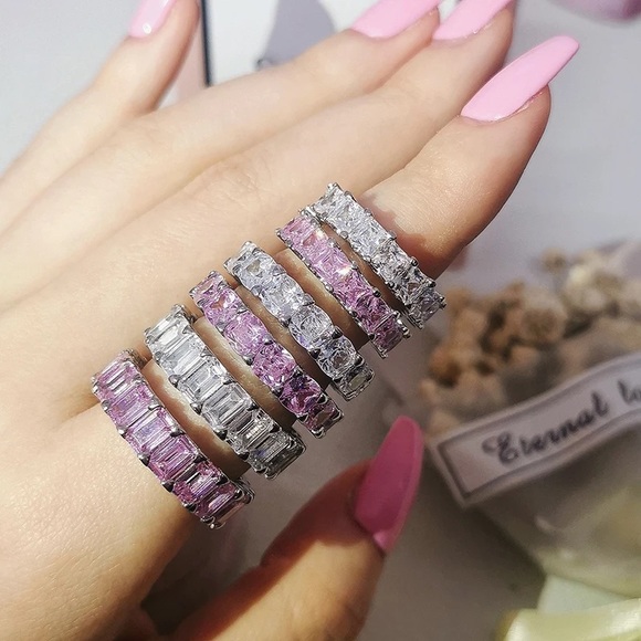 Emerald Cut Eternity Wedding Band Ring - Picture 1 of 9